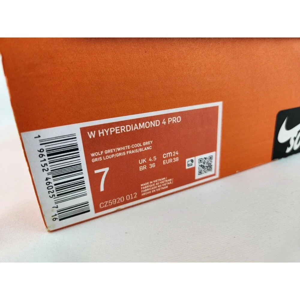 New Nike Hyper diamond 4 Elite React Metal Softball Cleats Gray Womens Size 7 - Picture 2 of 9